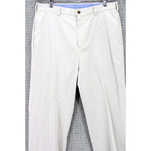 Brook Brothers 346 Chino Pants Mens 34x34 Beige Casual Flat Front Cotton - Picture 2 of 7